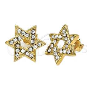 Arete Dormilona 5.127.005 *PROMO* Oro Laminado, Diseño de Estrella y Estrella de Davi, con Blanca Cristal, Pulido, Tono Dorado