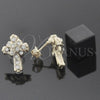 Arete Dormilona 5.127.011 *PROMO* Oro Laminado, Diseño de Cruz, con Blanca Cristal, Pulido, Tono Dorado