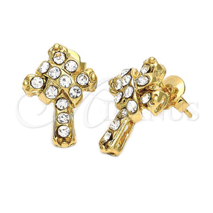 Arete Dormilona 5.127.011 *PROMO* Oro Laminado, Diseño de Cruz, con Blanca Cristal, Pulido, Tono Dorado