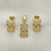 Juego de Arete y Dije de Adulto 5.052.011 Oro Laminado, Diseño de Llave Griega, con Blanca Cristal, Pulido, Tono Dorado