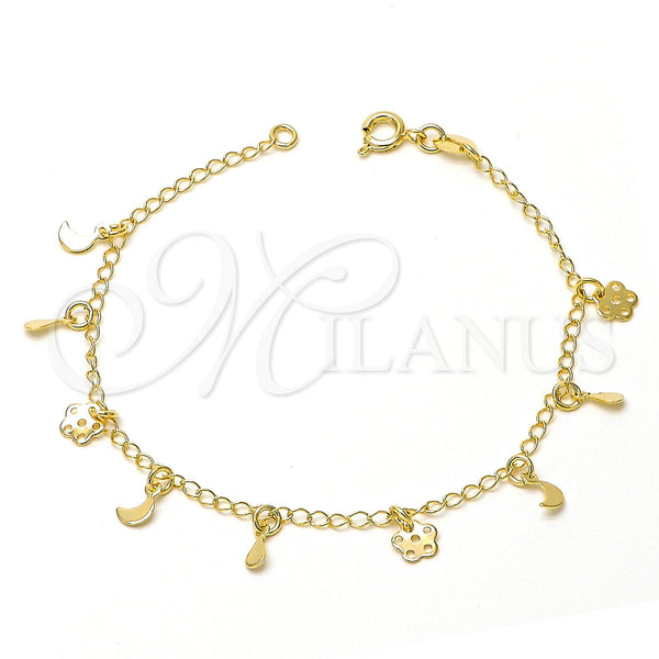 Pulsera de Dije 03.09.0003.07 Oro Laminado, Diseño de Flor y Luna, Pulido, Tono Dorado (7 Inches Length)