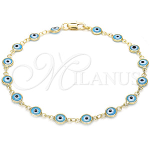 Tobillera Elegante 5.039.005.10 Oro Laminado, Diseño de Ojo Griego, Resinado Acqua, Tono Dorado (07 MM Thickness, 10 Inches Length)