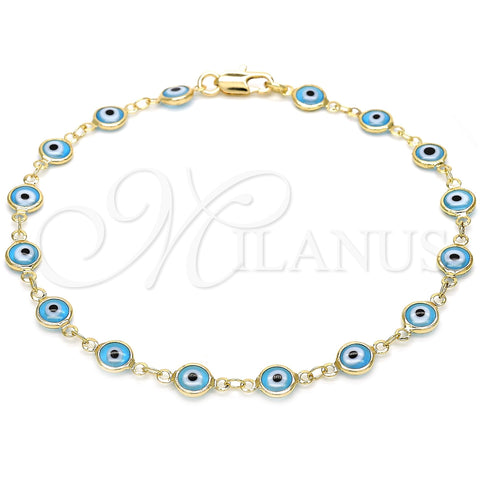 Tobillera Elegante 5.039.005.10 Oro Laminado, Diseño de Ojo Griego, Resinado Acqua, Tono Dorado (07 MM Thickness, 10 Inches Length)