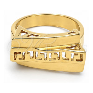 Anillo Elegante 5.175.011.07 Oro Laminado, Diseño de Llave Griega, Pulido, Tono Dorado (Tamaño 7)