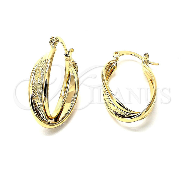 Argolla Pequeña 5.156.018 Oro Laminado, Diseño de Torcido, Diamantado, Tono Dorado