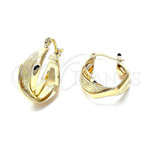 Argolla Pequeña 5.156.022 Oro Laminado, Diseño de Torcido y Flor, Diamantado, Tono Dorado