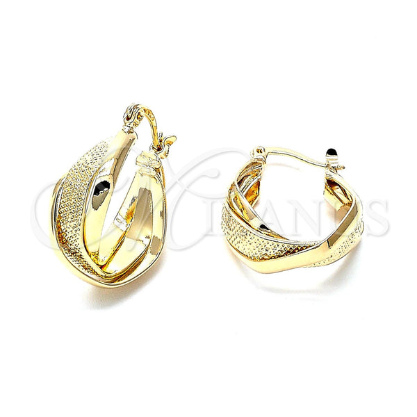 Argolla Pequeña 5.156.022 Oro Laminado, Diseño de Torcido y Flor, Diamantado, Tono Dorado