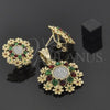 Juego de Arete y Dije de Adulto 10.91.0107 Oro Laminado, Diseño de Flor, con Esmeralda and Granate Cristal, Pulido, Dos Tonos