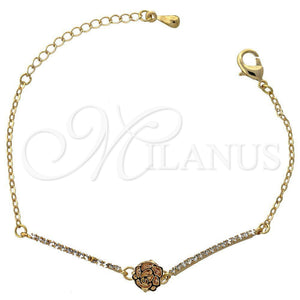 Pulsera Elegante 03.171.0006 Oro Laminado, Diseño de Flor, con Blanca Zirconia Cubica, Pulido, Tono Dorado (03 MM Thickness, 7 Inches Length)