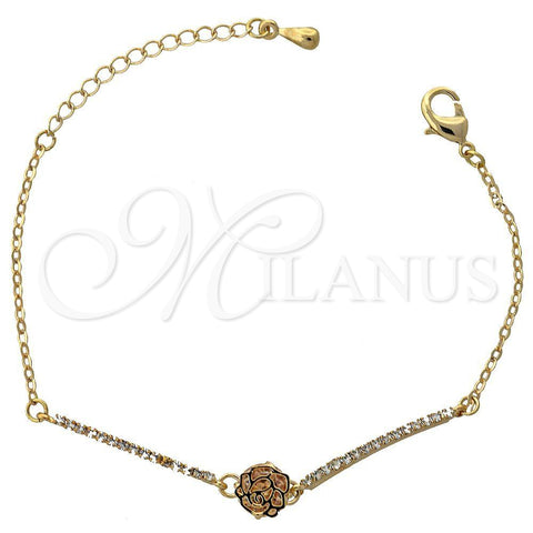Pulsera Elegante 03.171.0006 Oro Laminado, Diseño de Flor, con Blanca Zirconia Cubica, Pulido, Tono Dorado (03 MM Thickness, 7 Inches Length)