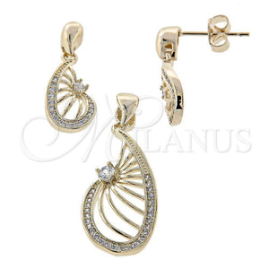 Juego de Arete y Dije de Adulto 10.166.0009 Oro Laminado, con Blanca Micro Pave and Blanca Zirconia Cubica, Pulido, Tono Dorado