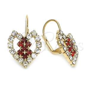 Arete Gancho Frances 5.125.004 Oro Laminado, Diseño de Corazón y Amor, con Blanca and Granate Zirconia Cubica, Pulido, Tono Dorado