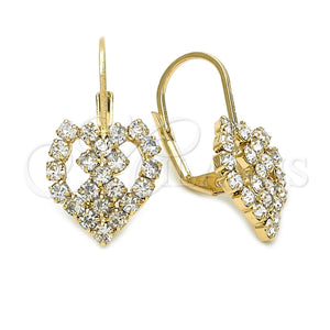 Arete Gancho Frances 5.125.002 Oro Laminado, Diseño de Corazón y Amor, con Blanca Zirconia Cubica, Pulido, Tono Dorado
