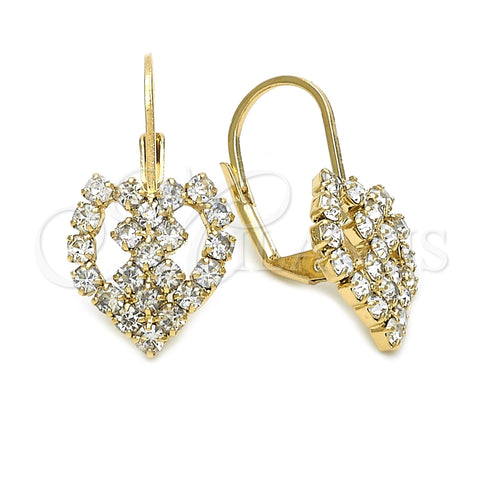 Arete Gancho Frances 5.125.002 Oro Laminado, Diseño de Corazón y Amor, con Blanca Zirconia Cubica, Pulido, Tono Dorado