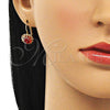 Arete Gancho Frances 5.125.008 Oro Laminado, con Granate and Blanca Cristal, Pulido, Tono Dorado