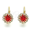Arete Gancho Frances 5.125.008 Oro Laminado, con Granate and Blanca Cristal, Pulido, Tono Dorado