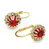 Arete Gancho Frances 5.125.008 Oro Laminado, con Granate and Blanca Cristal, Pulido, Tono Dorado