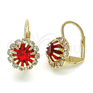 Arete Gancho Frances 5.125.008 Oro Laminado, con Granate and Blanca Cristal, Pulido, Tono Dorado