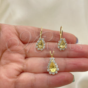 Juego de Arete y Dije de Adulto 5.056.014 Oro Laminado, con Blanca Zirconia Cubica, Pulido, Tono Dorado