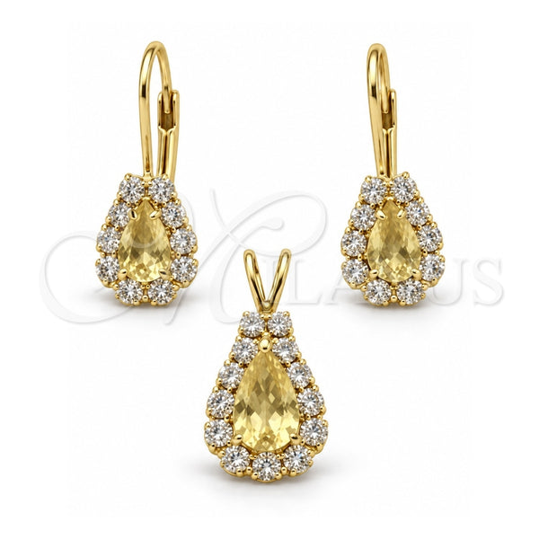 Juego de Arete y Dije de Adulto 5.056.014 Oro Laminado, con Blanca Zirconia Cubica, Pulido, Tono Dorado