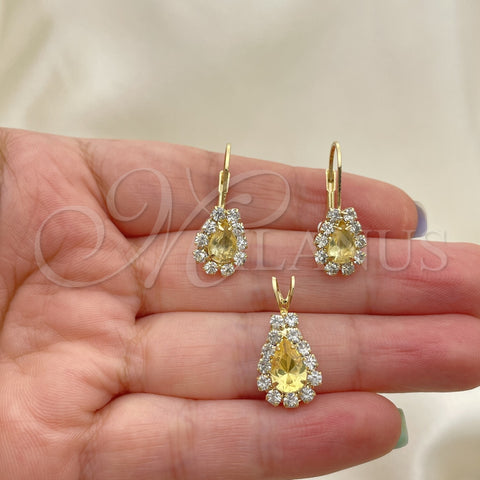 Juego de Arete y Dije de Adulto 5.056.014 Oro Laminado, con Blanca Zirconia Cubica, Pulido, Tono Dorado