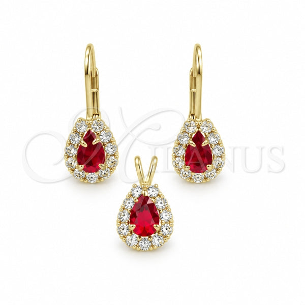 Juego de Arete y Dije de Adulto 5.056.016 Oro Laminado, con Blanca Zirconia Cubica, Pulido, Tono Dorado