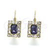 Arete Gancho Frances 5.125.022 Oro Laminado, con Amatista and Blanca Cristal, Pulido, Tono Dorado