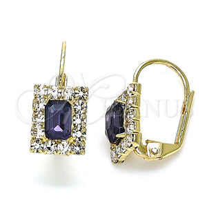 Arete Gancho Frances 5.125.022 Oro Laminado, con Amatista and Blanca Cristal, Pulido, Tono Dorado