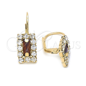 Arete Gancho Frances 5.125.023 Oro Laminado, con Blanca and Granate Zirconia Cubica, Pulido, Tono Dorado