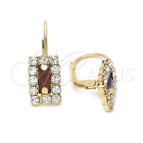 Arete Gancho Frances 5.125.023 Oro Laminado, con Blanca and Granate Zirconia Cubica, Pulido, Tono Dorado
