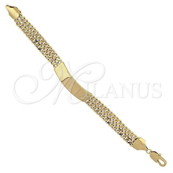 Pulsera con Placa 5.227.003 Oro Laminado, Diseño de Cubana, Pulido, Tono Dorado (140 Gauge, 8 Inches Length)