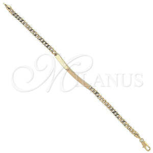 Pulsera con Placa 5.227.012 Oro Laminado, Diseño de Cubana, Pulido, Tono Dorado (0.35 Gauge, 01 MM Thickness, 8 Inches Length)