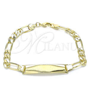 Pulsera con Placa 5.226.008.08 Oro Laminado, Diseño de Figaro, Pulido, Tono Dorado (160 Gauge, 06 MM Thickness, 8 Inches Length)