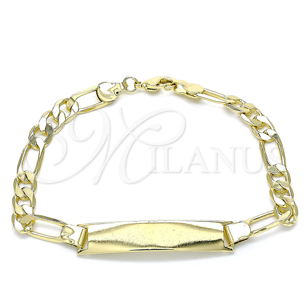 Pulsera con Placa 5.226.008.08 Oro Laminado, Diseño de Figaro, Pulido, Tono Dorado (160 Gauge, 06 MM Thickness, 8 Inches Length)