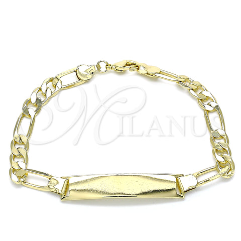 Pulsera con Placa 5.226.008.08 Oro Laminado, Diseño de Figaro, Pulido, Tono Dorado (160 Gauge, 06 MM Thickness, 8 Inches Length)
