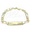 Pulsera con Placa 5.226.008.08 Oro Laminado, Diseño de Figaro, Pulido, Tono Dorado (160 Gauge, 06 MM Thickness, 8 Inches Length)