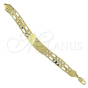 Pulsera con Placa 5.226.002 Oro Laminado, Diseño de Figaro, Pulido, Tono Dorado (160 Gauge, 9 Inches Length)