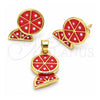 Juego de Arete y Dije de Nino 10.38.0060 Oro Laminado, Diseño de Sandia, Esmaltado, Tono Dorado