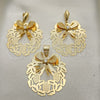 Juego de Arete y Dije de Adulto 5.047.002 Oro Laminado, con Blanca Zirconia Cubica, Pulido, Tono Dorado