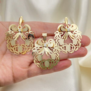 Juego de Arete y Dije de Adulto 5.047.002 Oro Laminado, con Blanca Zirconia Cubica, Pulido, Tono Dorado
