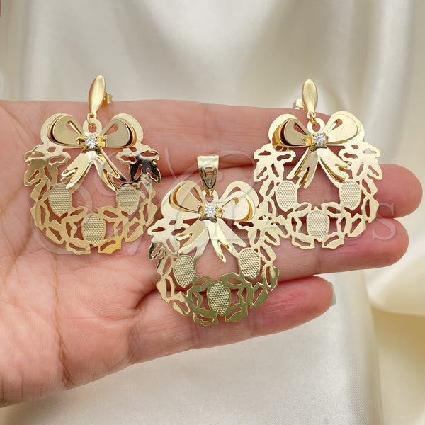 Juego de Arete y Dije de Adulto 5.047.002 Oro Laminado, con Blanca Zirconia Cubica, Pulido, Tono Dorado