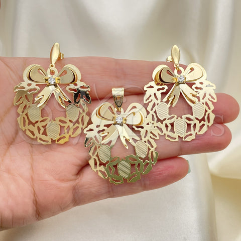 Juego de Arete y Dije de Adulto 5.047.002 Oro Laminado, con Blanca Zirconia Cubica, Pulido, Tono Dorado