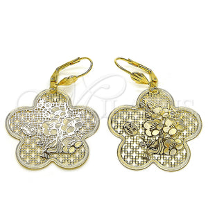 Arete Largo 5.077.010 Oro Laminado, Diseño de Flor, Pulido, Tono Dorado