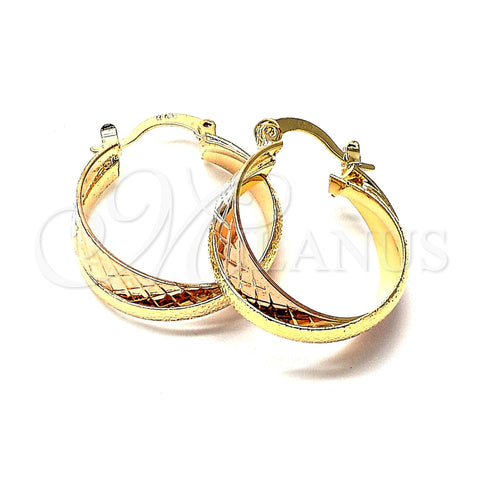 Argolla Pequeña 5.142.004 Oro Laminado, Diseño de Torcido, Diamantado, Tres Tonos