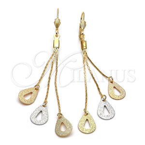 Arete Largo 5.077.004 Oro Laminado, Diseño de Gota, Mate, Tres Tonos