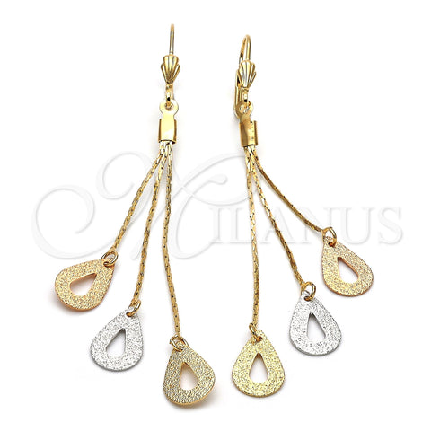 Arete Largo 5.077.004 Oro Laminado, Diseño de Gota, Mate, Tres Tonos