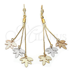 Arete Largo 5.079.006 Oro Laminado, Diseño de Oja, Diamantado, Tres Tonos