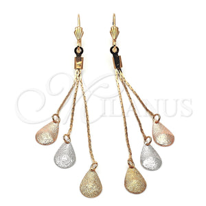 Arete Largo 5.091.007 Oro Laminado, Diseño de Gota, Mate, Tres Tonos