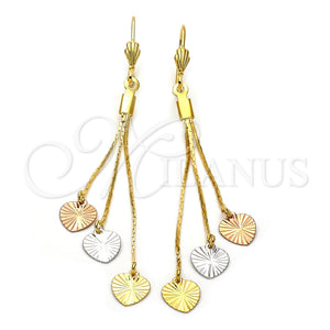 Arete Largo 5.089.006 Oro Laminado, Diseño de Corazón, Diamantado, Tres Tonos