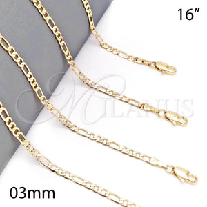 Gargantilla Basica 5.222.017.16 Oro Laminado, Diseño de Figaro, Pulido, Tono Dorado (0.80 Gauge, 03 MM Thickness, 16 Inches Length)